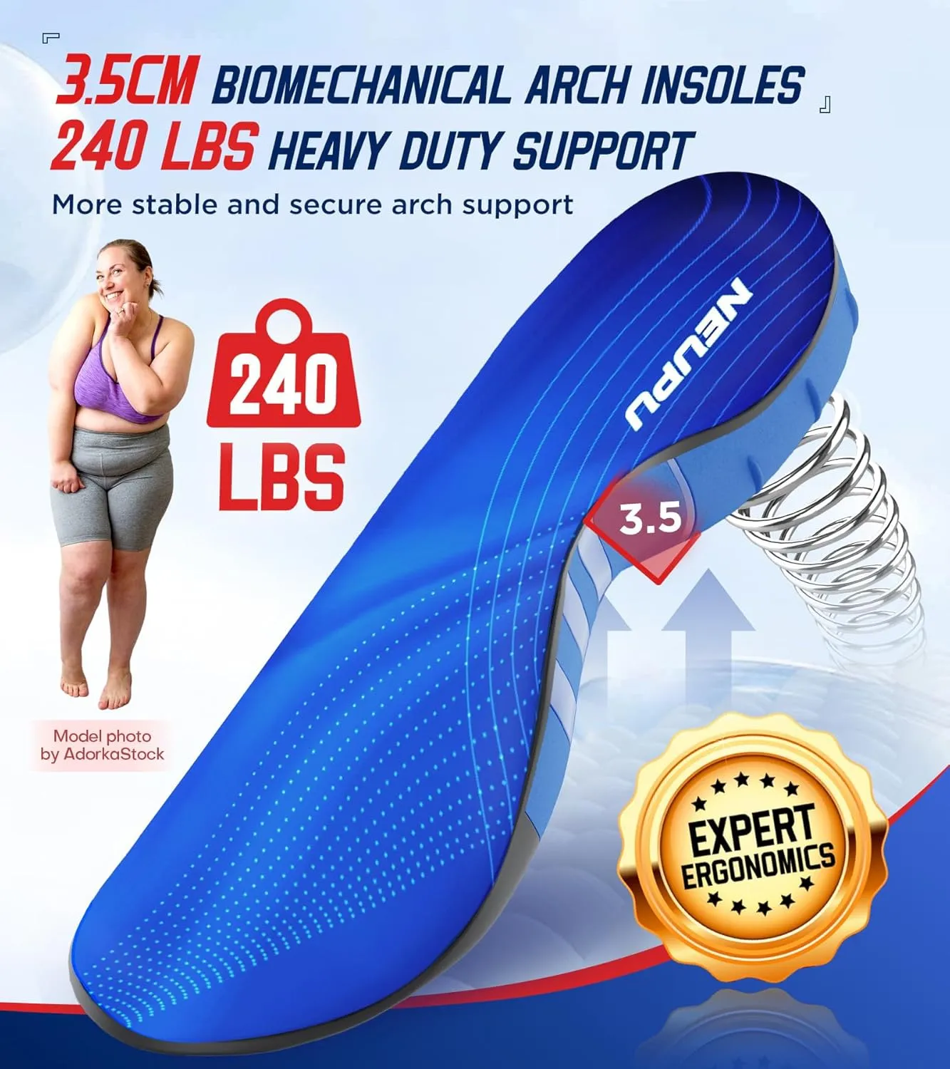 240 lbs Plantar Fasciitis Insoles Men Women, Comfort Heavy Duty High Arch Support Insoles for Pain Relief Absorb Shock, Work Boot Shoe Inserts Orthotic for Flat Feet, Pronation, Heel & Foot Pain