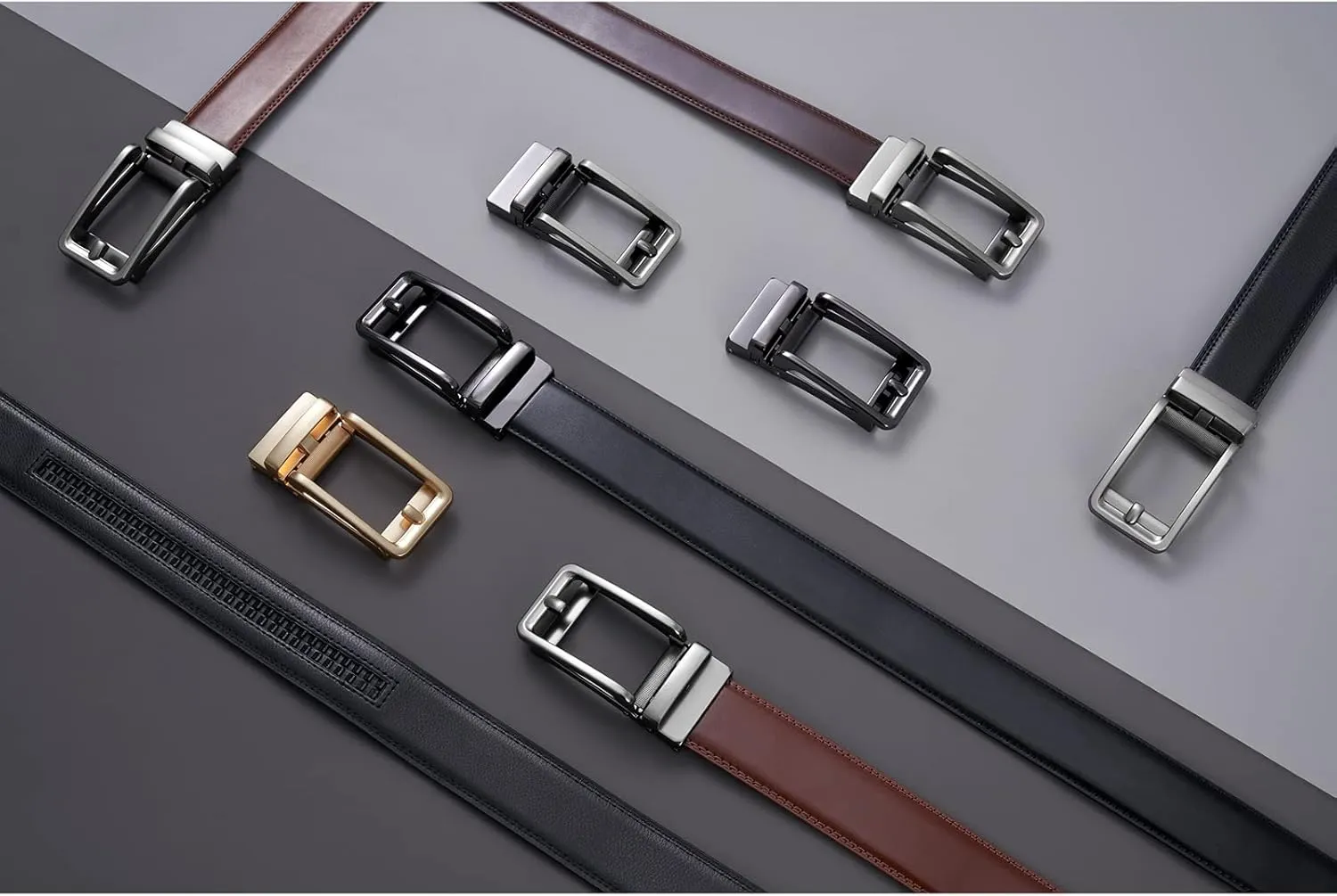 28"-68" Men's Leather Ratchet Dress Belt Big And Tall With Automatic Buckle