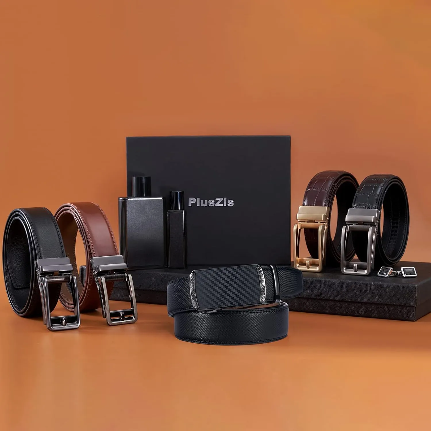 28"-68" Men's Leather Ratchet Dress Belt Big And Tall With Automatic Buckle
