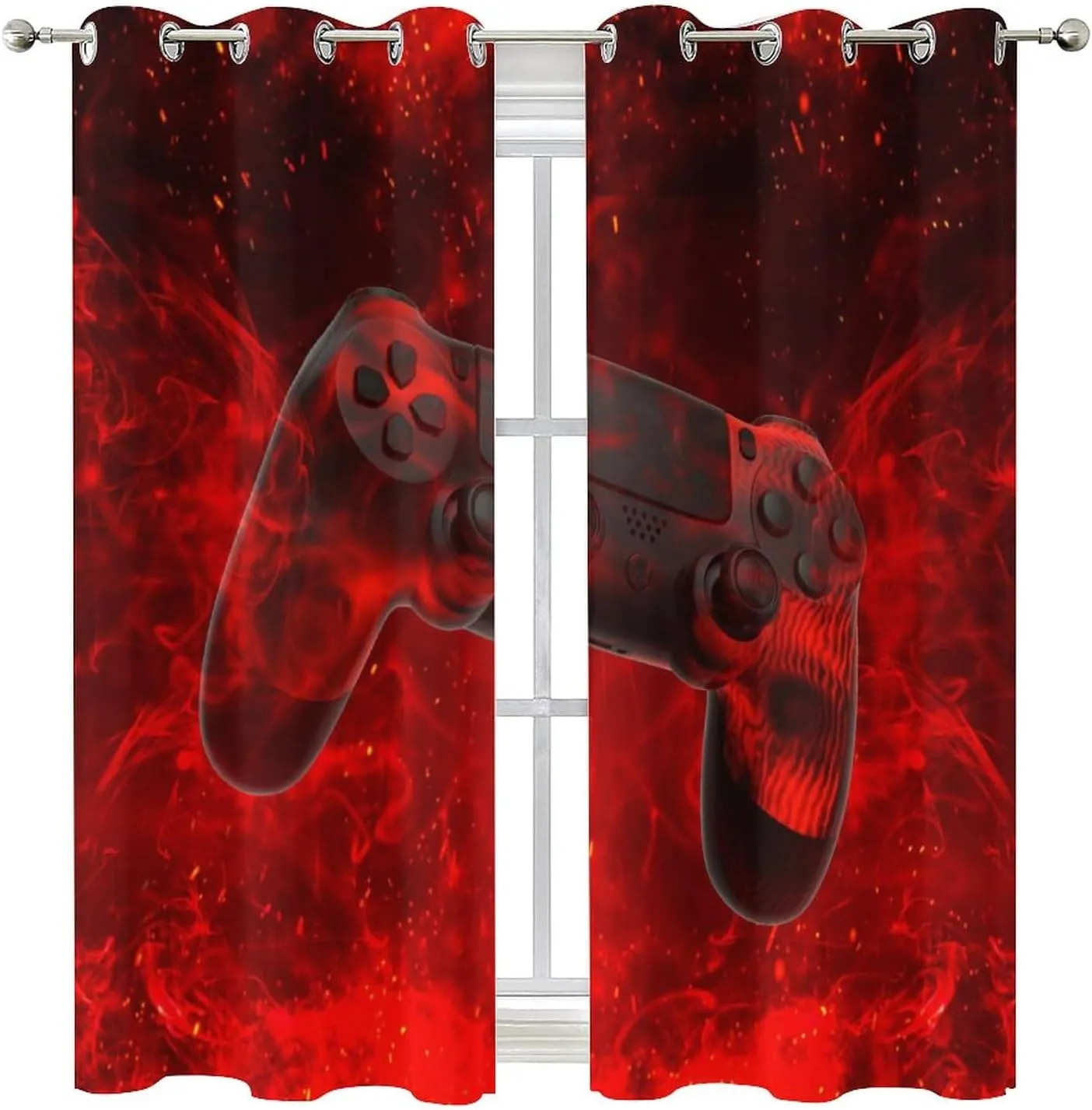 Abstract Modern Gamepad Curtains for Bedroom,Boy Game Console Cool Gamepad Red Fire Thermal Insulated Room Darkening Grommet Window Curtains & Drapes for Living Room 2 Panels 63" L x 31.5" W