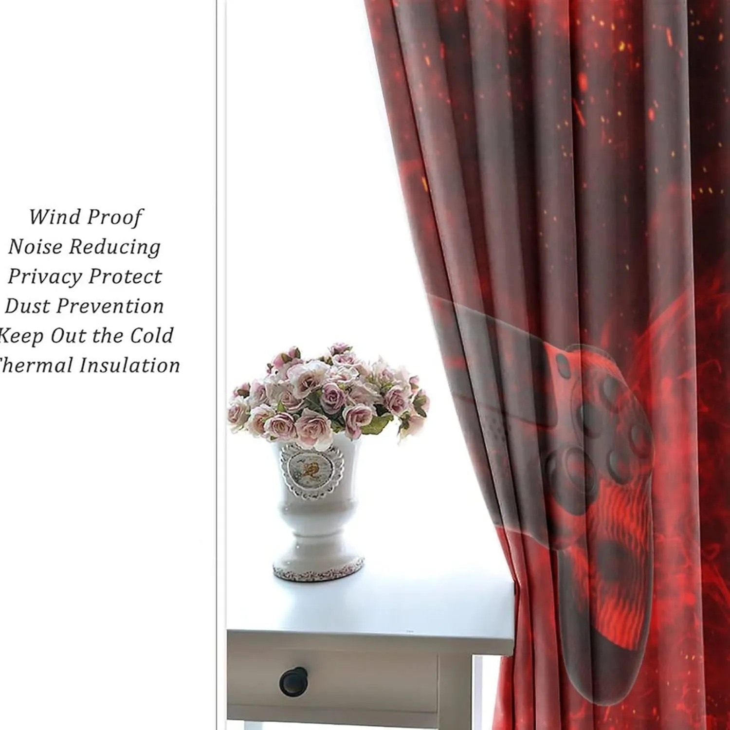 Abstract Modern Gamepad Curtains for Bedroom,Boy Game Console Cool Gamepad Red Fire Thermal Insulated Room Darkening Grommet Window Curtains & Drapes for Living Room 2 Panels 63" L x 31.5" W