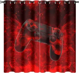 Abstract Modern Gamepad Curtains for Bedroom,Boy Game Console Cool Gamepad Red Fire Thermal Insulated Room Darkening Grommet Window Curtains & Drapes for Living Room 2 Panels 63" L x 31.5" W