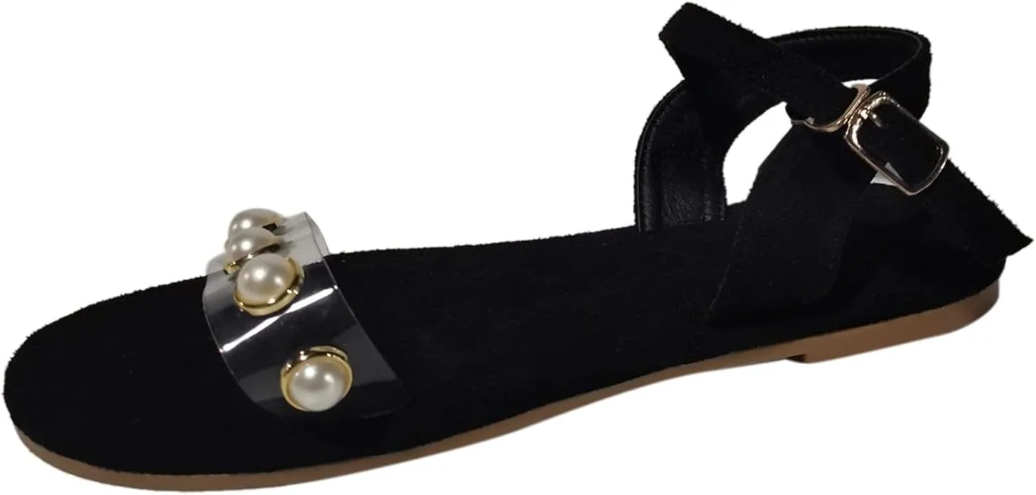 Aniywn Women's Pearl Sandals Summer Comfortable Open Toe Flip Flops Beach Shoes Ankle Strap Travel Flat Sandal