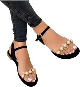 Aniywn Women's Pearl Sandals Summer Comfortable Open Toe Flip Flops Beach Shoes Ankle Strap Travel Flat Sandal