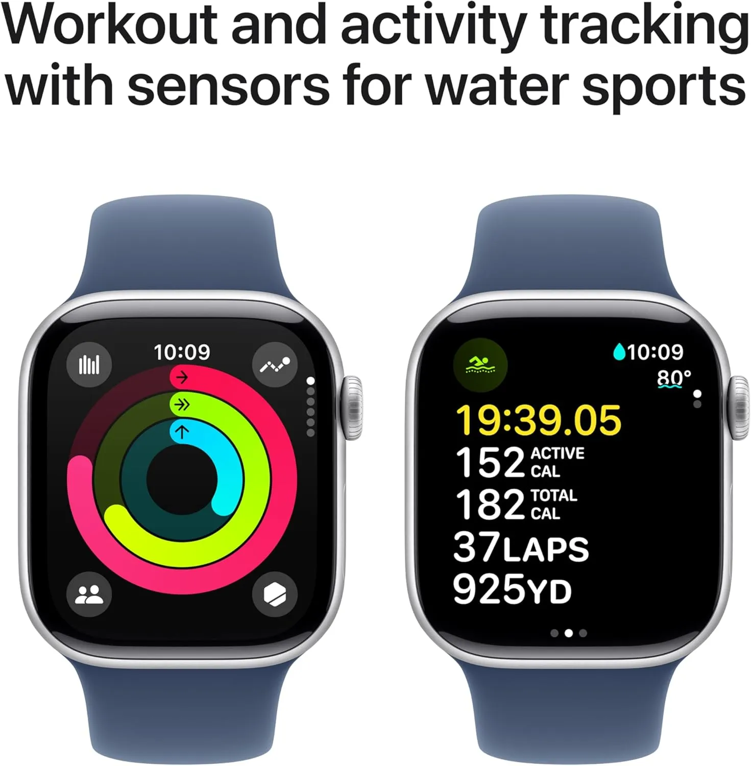 Apple Watch Series 10 [GPS 42mm case] Smartwatch with Silver Aluminium Case with Denim Sport Band - S/M. Fitness Tracker, ECG App, Always-On Retina Display, Water Resistant