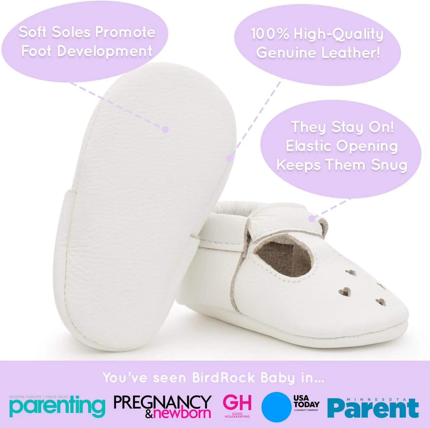 BirdRock Baby Mary Jane Moccasins - Genuine Leather Soft Sole Baby Girl Shoes for Newborns, Infants, Babies, and Toddlers