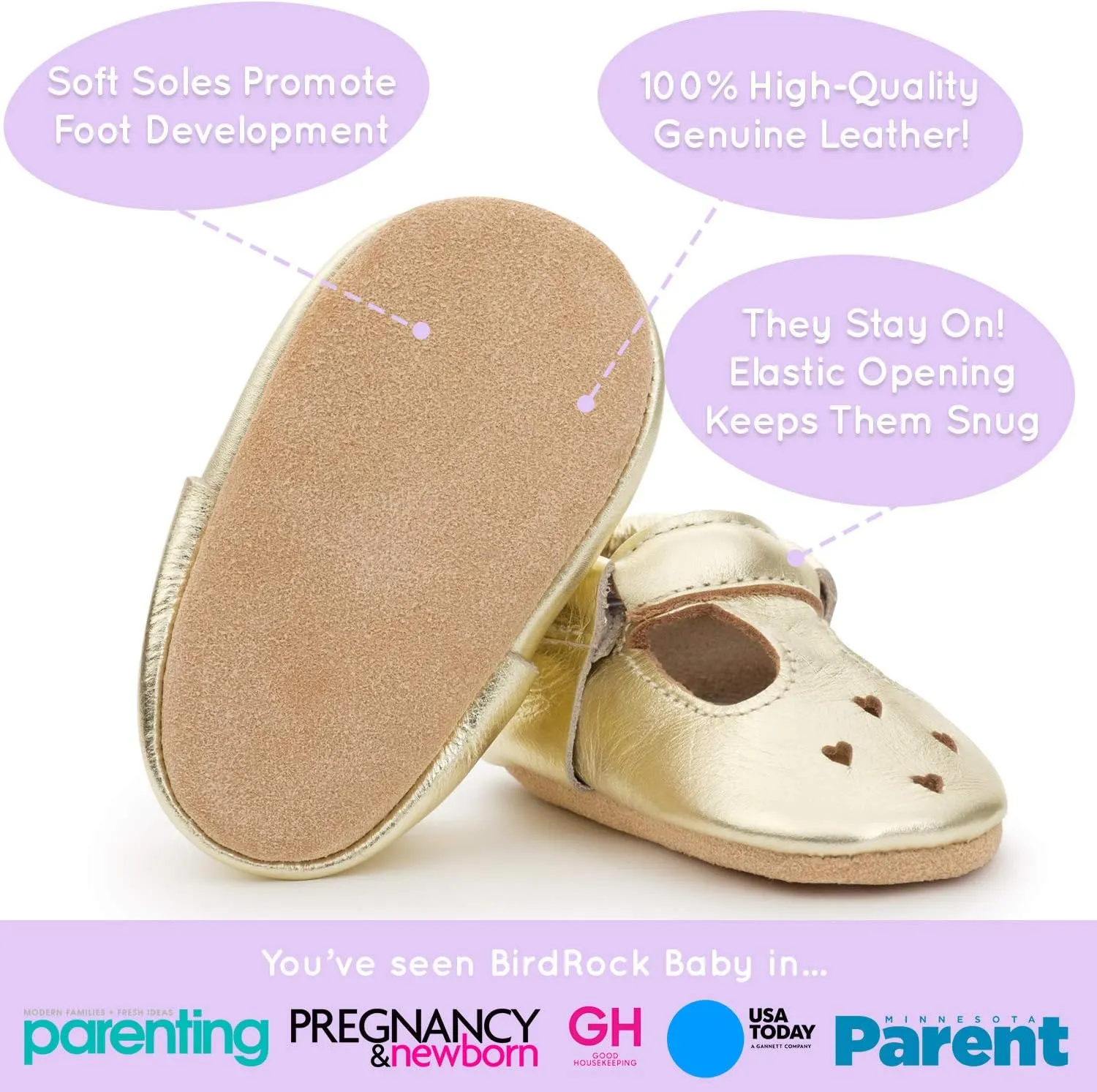BirdRock Baby Mary Jane Moccasins - Genuine Leather Soft Sole Baby Girl Shoes for Newborns, Infants, Babies, and Toddlers