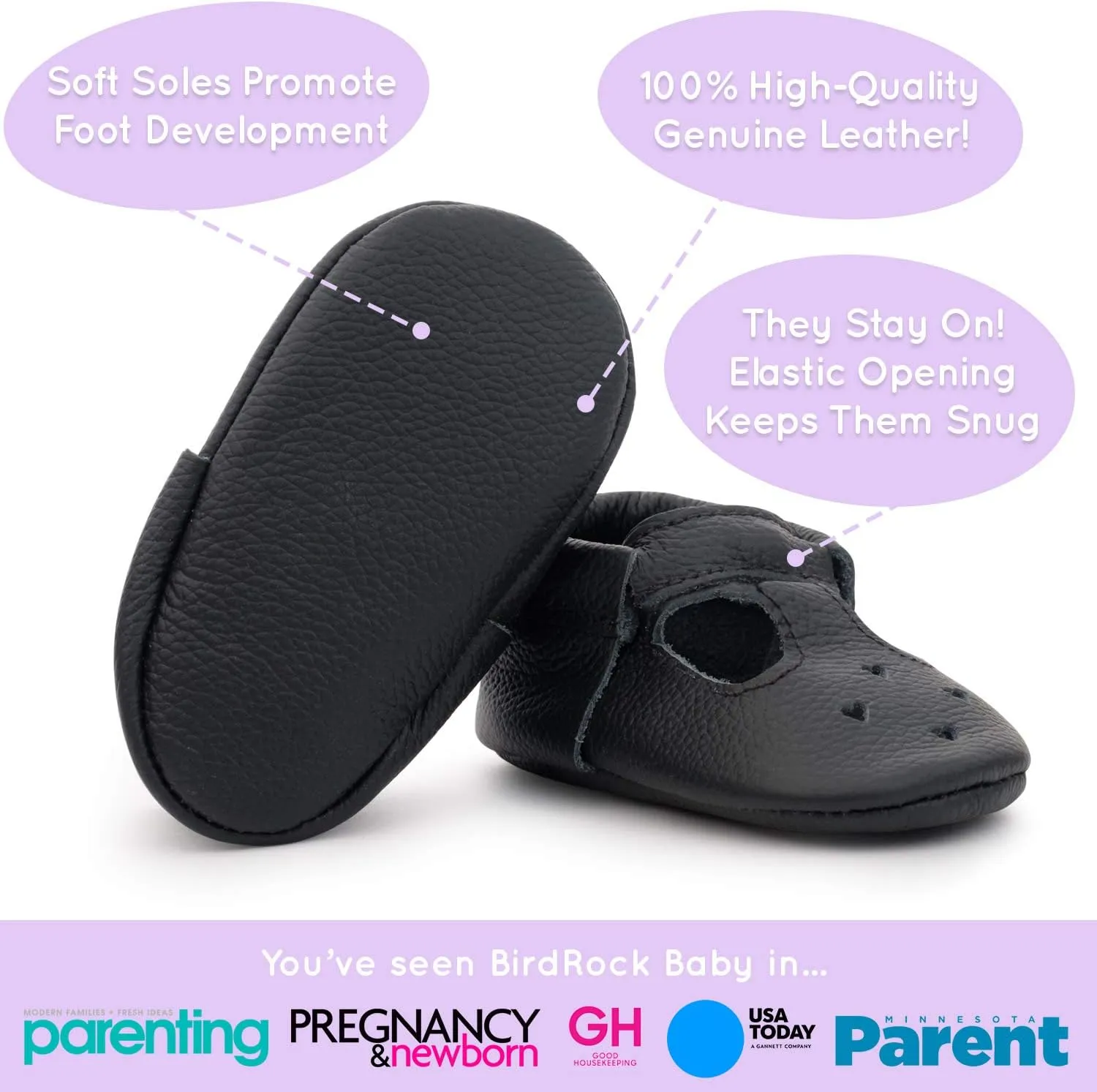 BirdRock Baby Mary Jane Moccasins - Genuine Leather Soft Sole Baby Girl Shoes for Newborns, Infants, Babies, and Toddlers