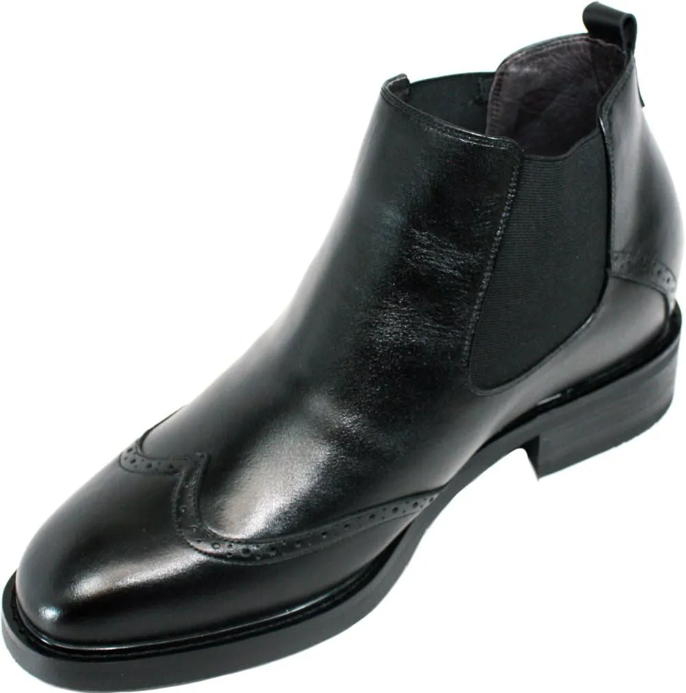 Calden Men's Invisible Height Increasing Elevator Shoes - Black Leather Slip-on Wing-tip Chelsea Boots - 3 Inches Taller - K28802 - Size 9 D(M) US
