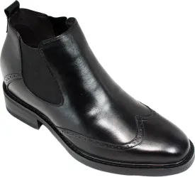 Calden Men's Invisible Height Increasing Elevator Shoes - Black Leather Slip-on Wing-tip Chelsea Boots - 3 Inches Taller - K28802 - Size 9 D(M) US