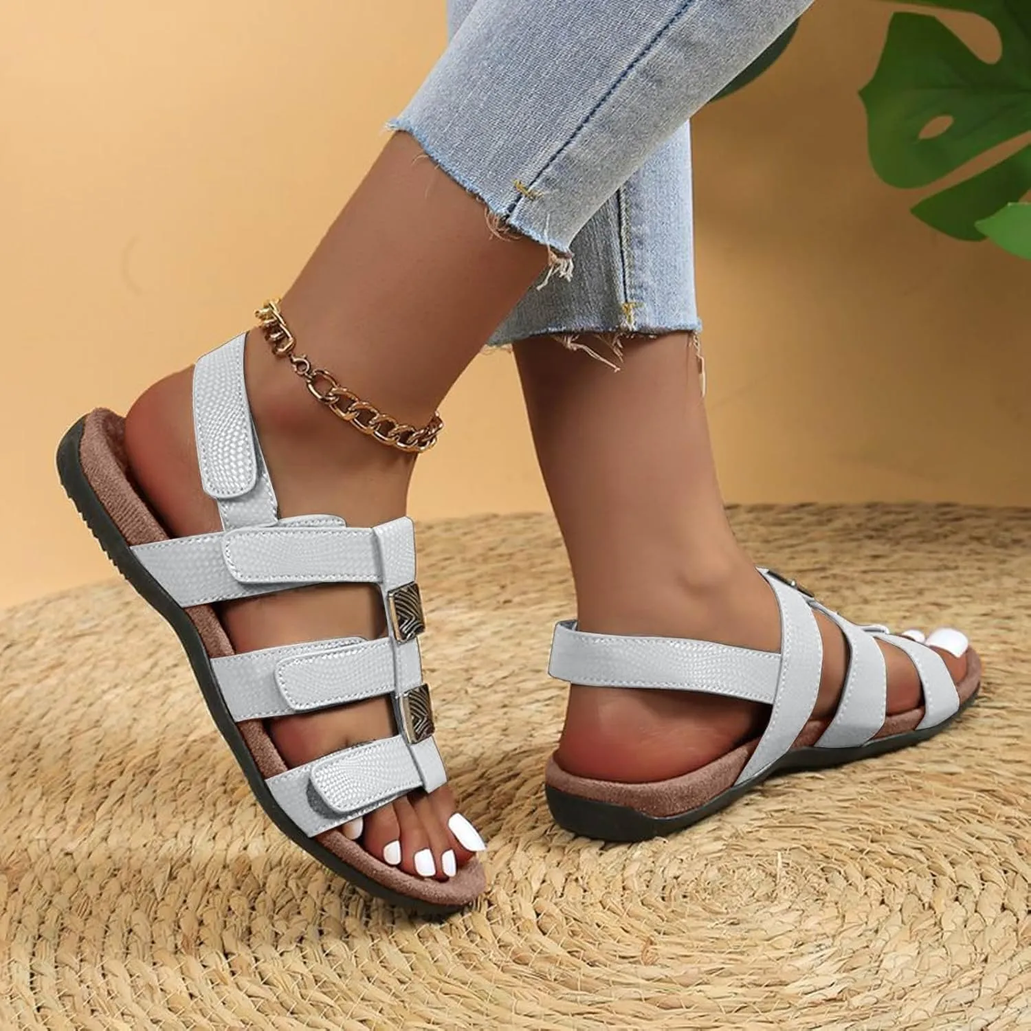 Casual Flat Sandals for Women Leather Fisherman Gladiator Sandals Open Toe Slip On Sandal Summer Slingback Flat Shoes