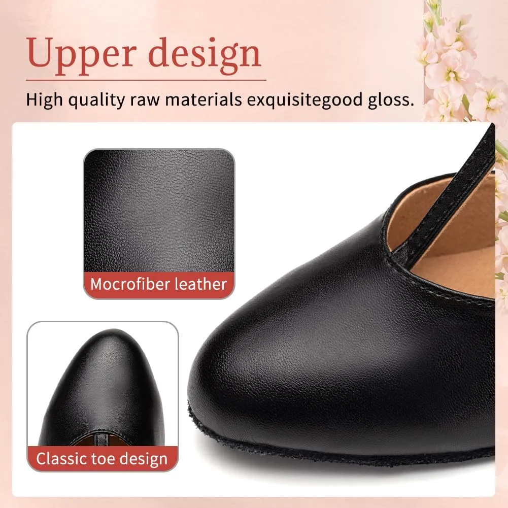 Character Shoes for Women T-Strap Closed Toe Latin Salsa Tango Standard Ballroom Dance Shoes,Model D29-Suede Sole-2.33Heel