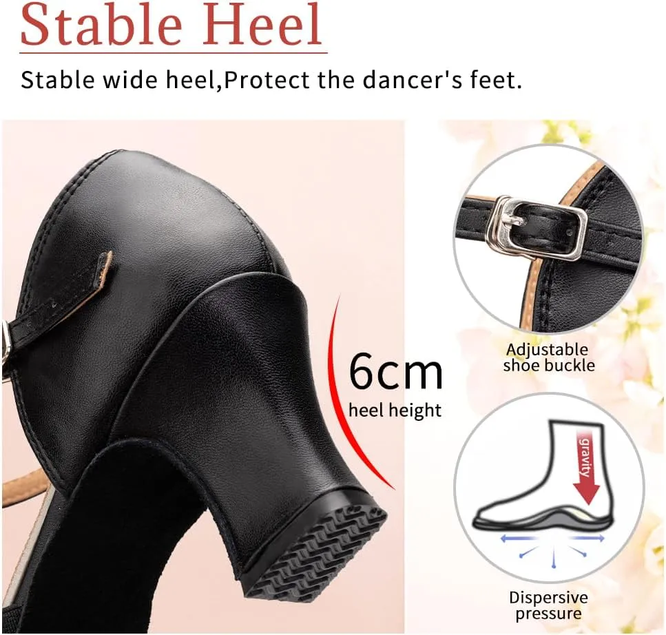 Character Shoes for Women T-Strap Closed Toe Latin Salsa Tango Standard Ballroom Dance Shoes,Model D29-Suede Sole-2.33Heel