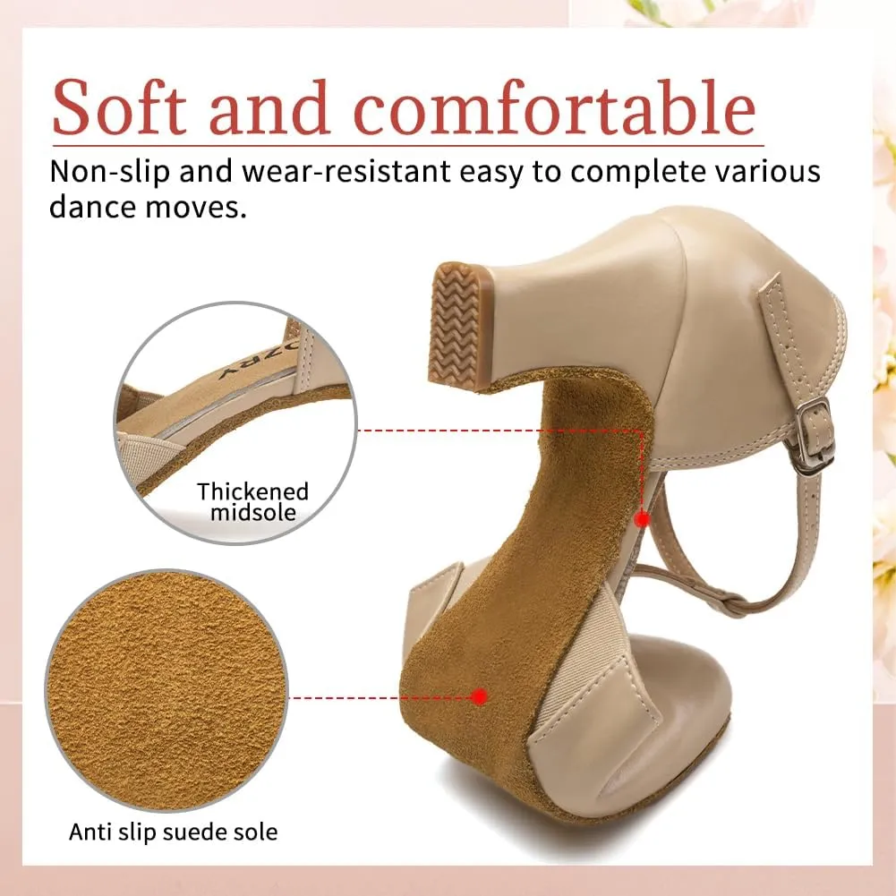 Character Shoes for Women T-Strap Closed Toe Latin Salsa Tango Standard Ballroom Dance Shoes,Model D29-Suede Sole-2.33Heel