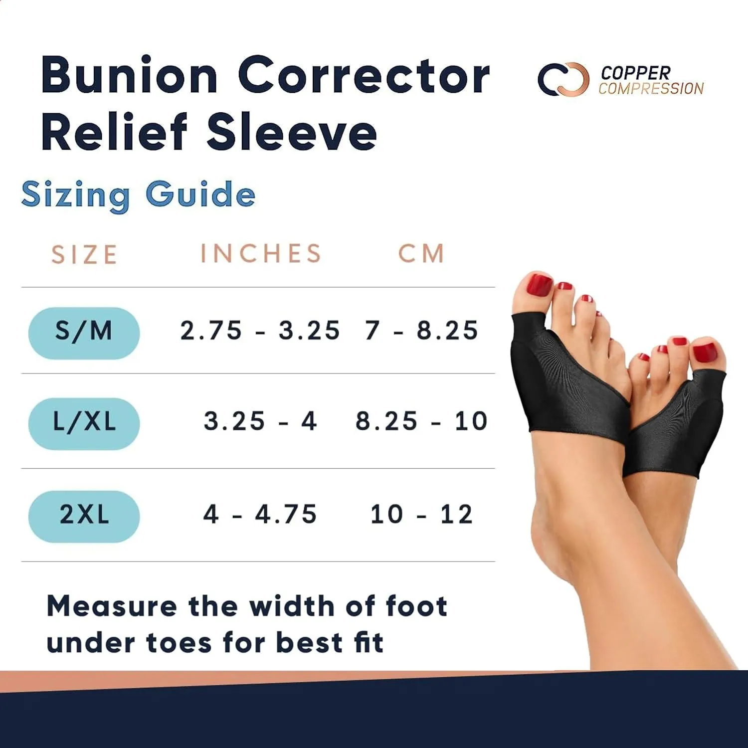 Copper Compression Bunion Corrector Relief Sleeve - Gel Cushion Pads - Copper Infused - Orthopedic Brace Big Toe Alignment - Hallux Valgus Relief - Straightener Spacer Fit for Women & Men - 1 Pair