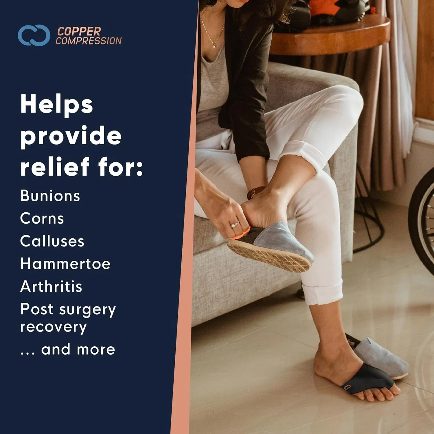 Copper Compression Bunion Corrector Relief Sleeve - Gel Cushion Pads - Copper Infused - Orthopedic Brace Big Toe Alignment - Hallux Valgus Relief - Straightener Spacer Fit for Women & Men - 1 Pair