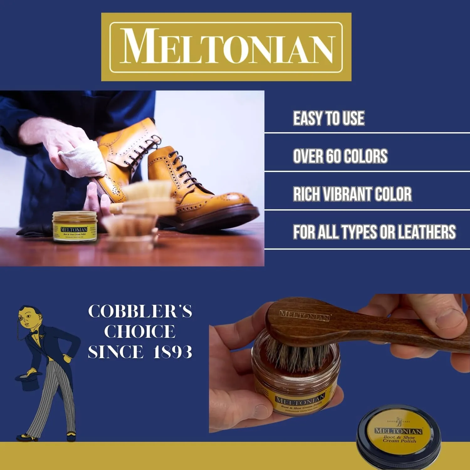 Cream Shoe Polish, Boot Polish, Leather Shoe Polish Oil Based with Beeswax, Restores and Protects, Over 60 Colors