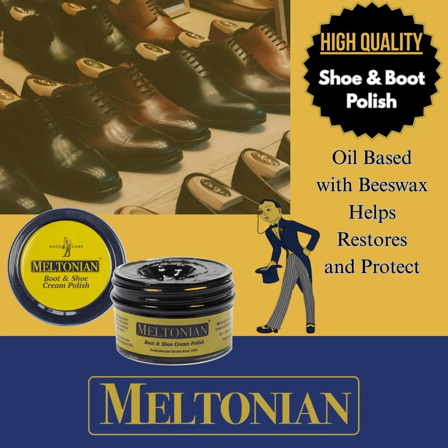 Cream Shoe Polish, Boot Polish, Leather Shoe Polish Oil Based with Beeswax, Restores and Protects, Over 60 Colors