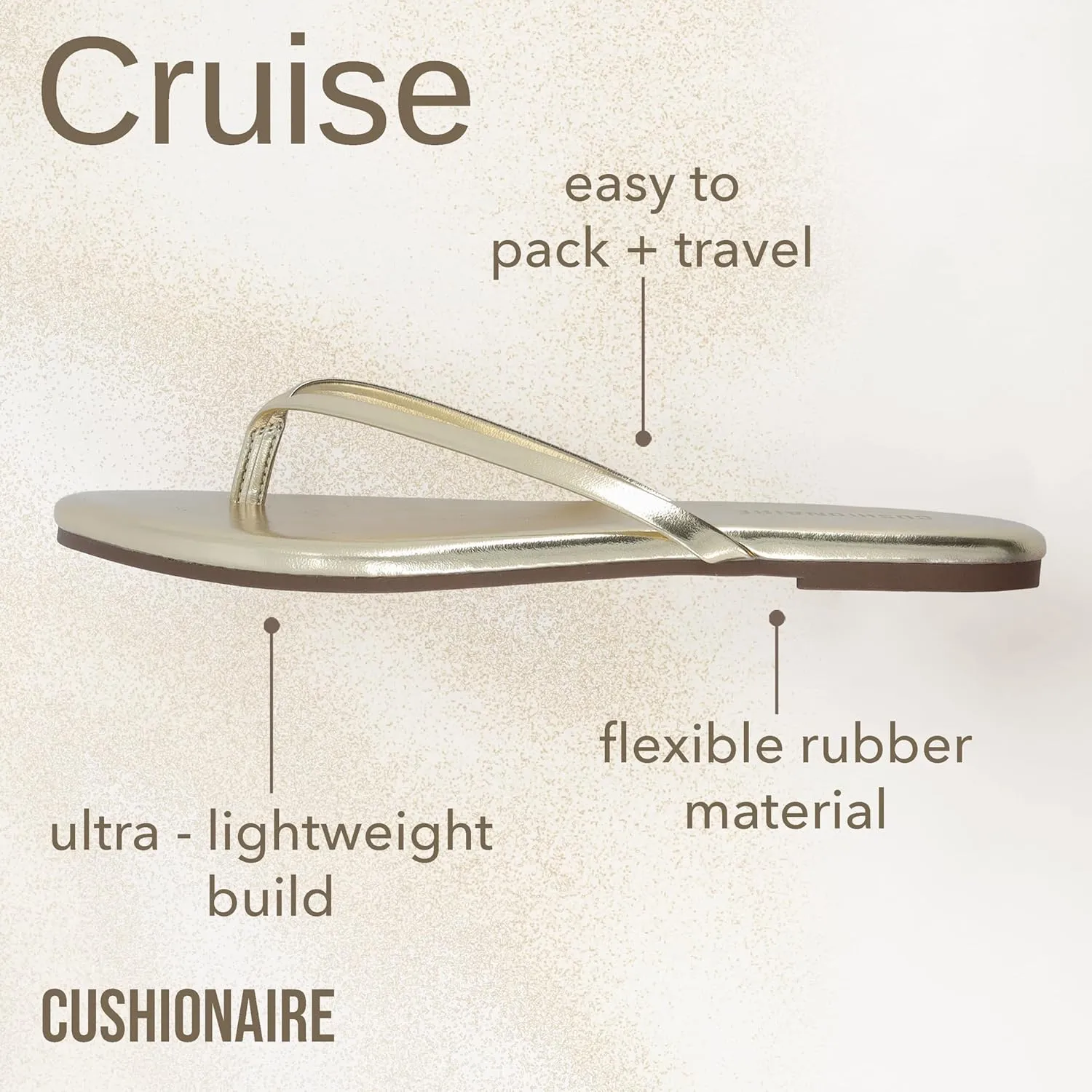 CUSHIONAIRE Cruise Womens Minimalist Flip Flops  Ultra-Lightweight Summer Sandals with Non-Slip Sole