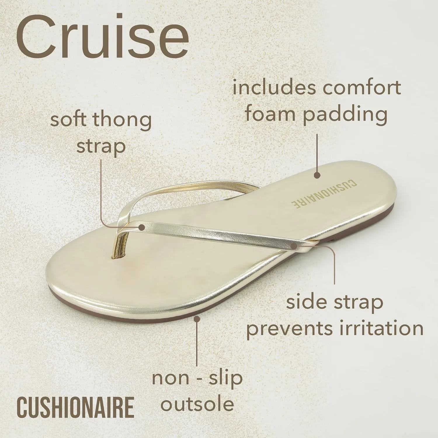 CUSHIONAIRE Cruise Womens Minimalist Flip Flops  Ultra-Lightweight Summer Sandals with Non-Slip Sole
