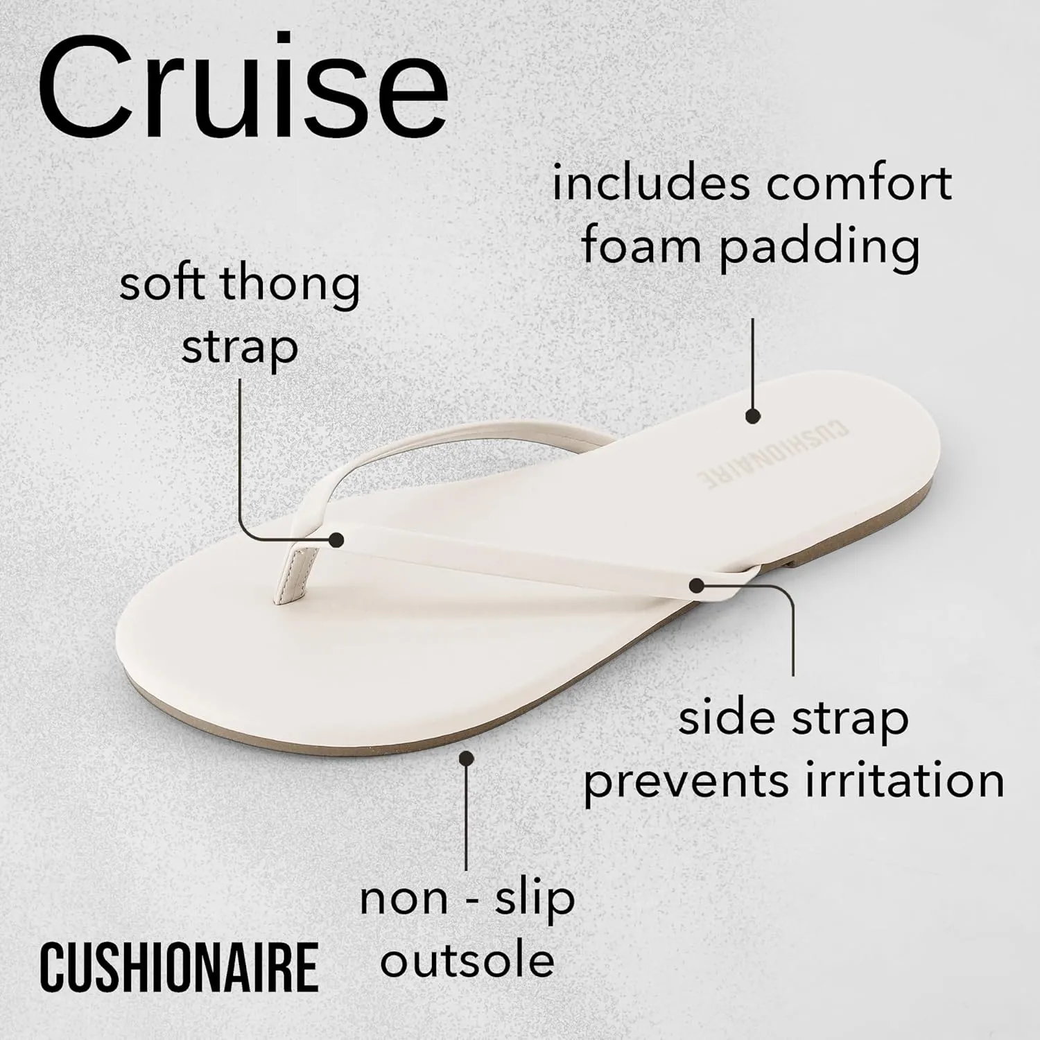 CUSHIONAIRE Cruise Womens Minimalist Flip Flops  Ultra-Lightweight Summer Sandals with Non-Slip Sole