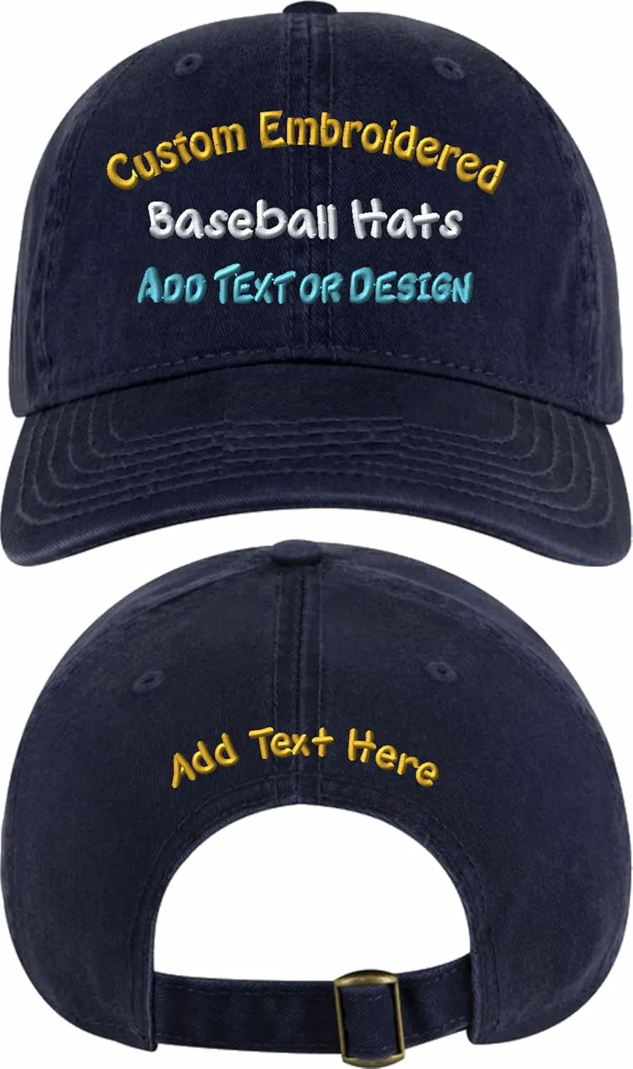 Custom Embroidered Hat for Men, Women and Kids - Front and Back. Text and Design. Fitted Cap, Beanie, Vintage Style.