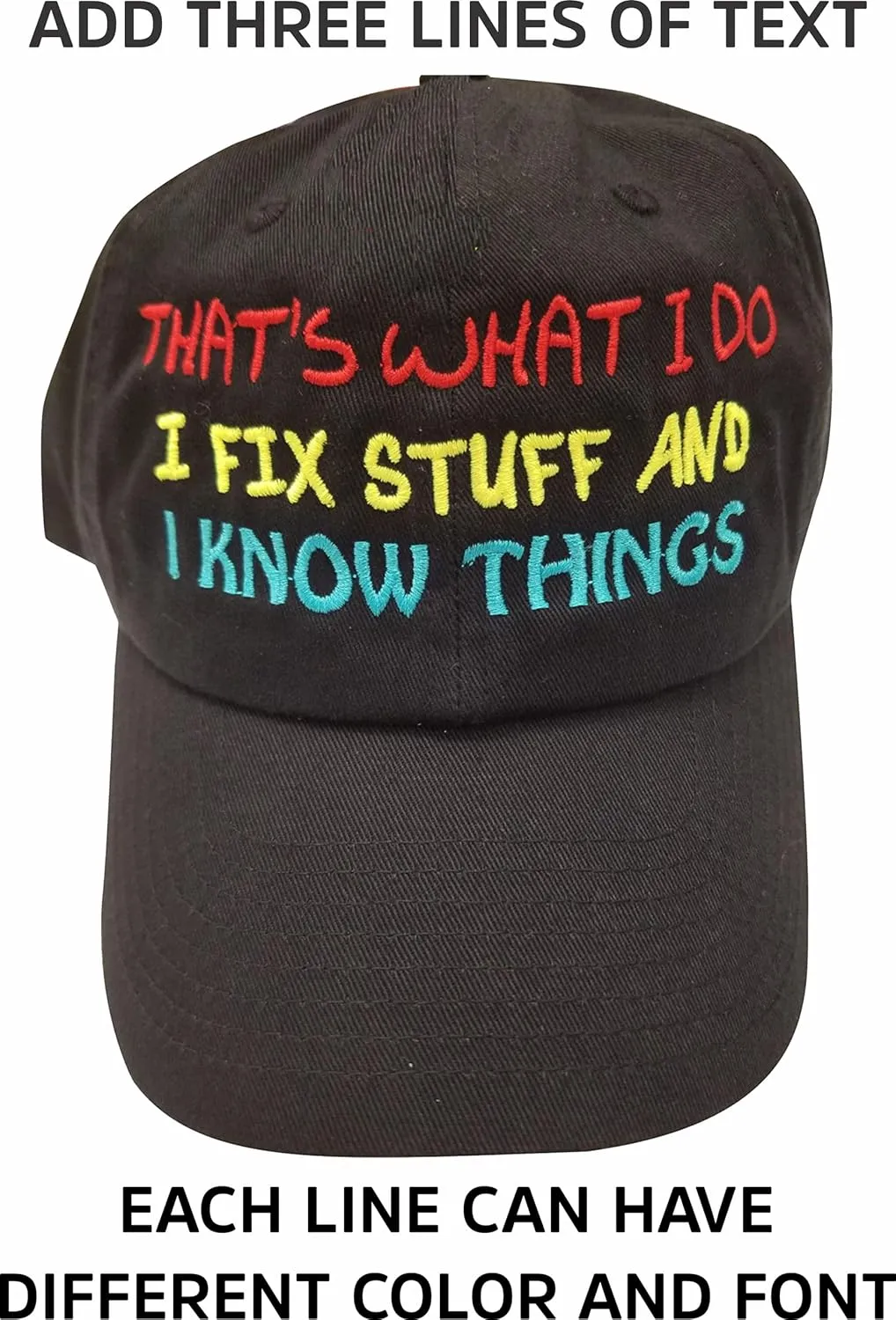 Custom Embroidered Hat for Men, Women and Kids - Front and Back. Text and Design. Fitted Cap, Beanie, Vintage Style.