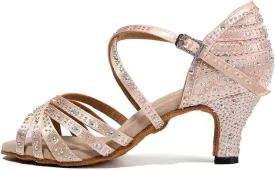 DKZSYIM Women's Satin Latin Dance Shoes Ballroom Performance Shoes,Model AFCT404