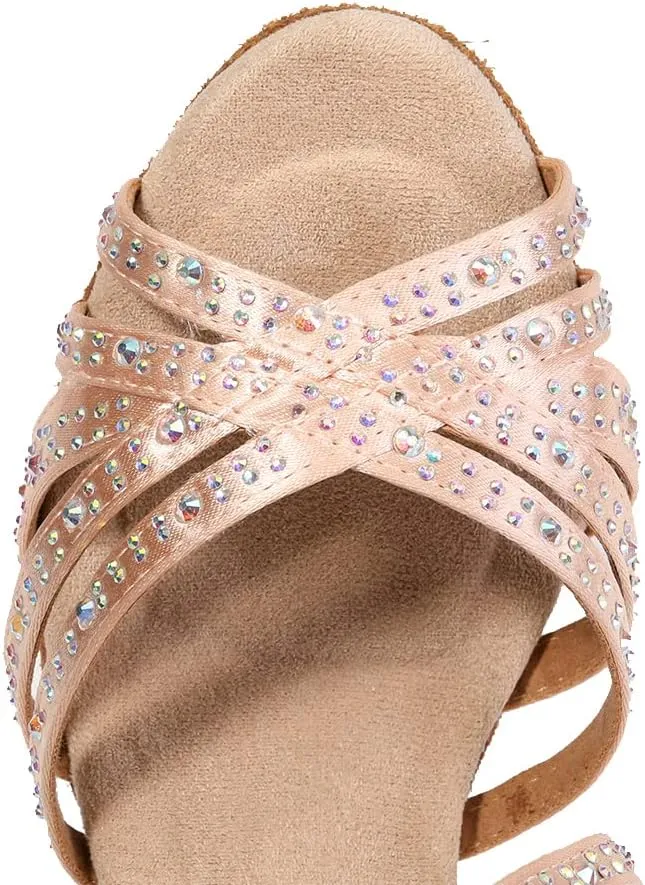 DKZSYIM Women's Satin Latin Dance Shoes Ballroom Performance Shoes,Model AFCT404