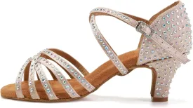 DKZSYIM Women's Satin Latin Dance Shoes Ballroom Performance Shoes,Model AFCT404
