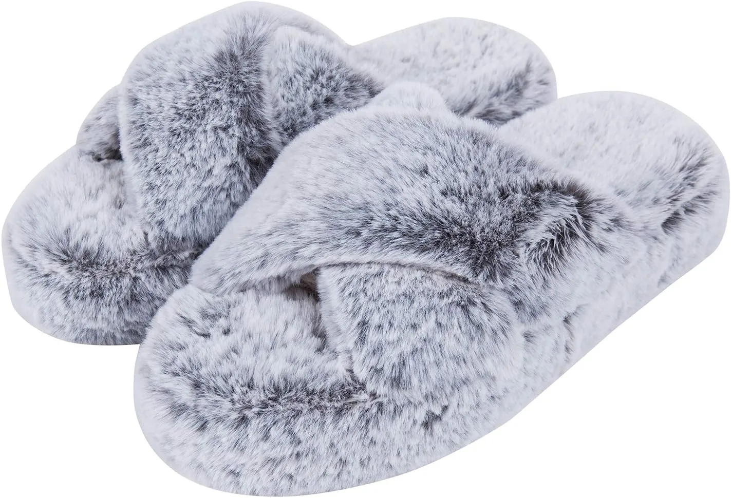 DL Fluffy Womens House Slippers Cross Band Open Toe, Soft Plush Fleece Bedroom Slippers Women Memory Foam, Comfy Fuzzy Slip On Non-Slip Womens Slippers Indoor Leopard Size