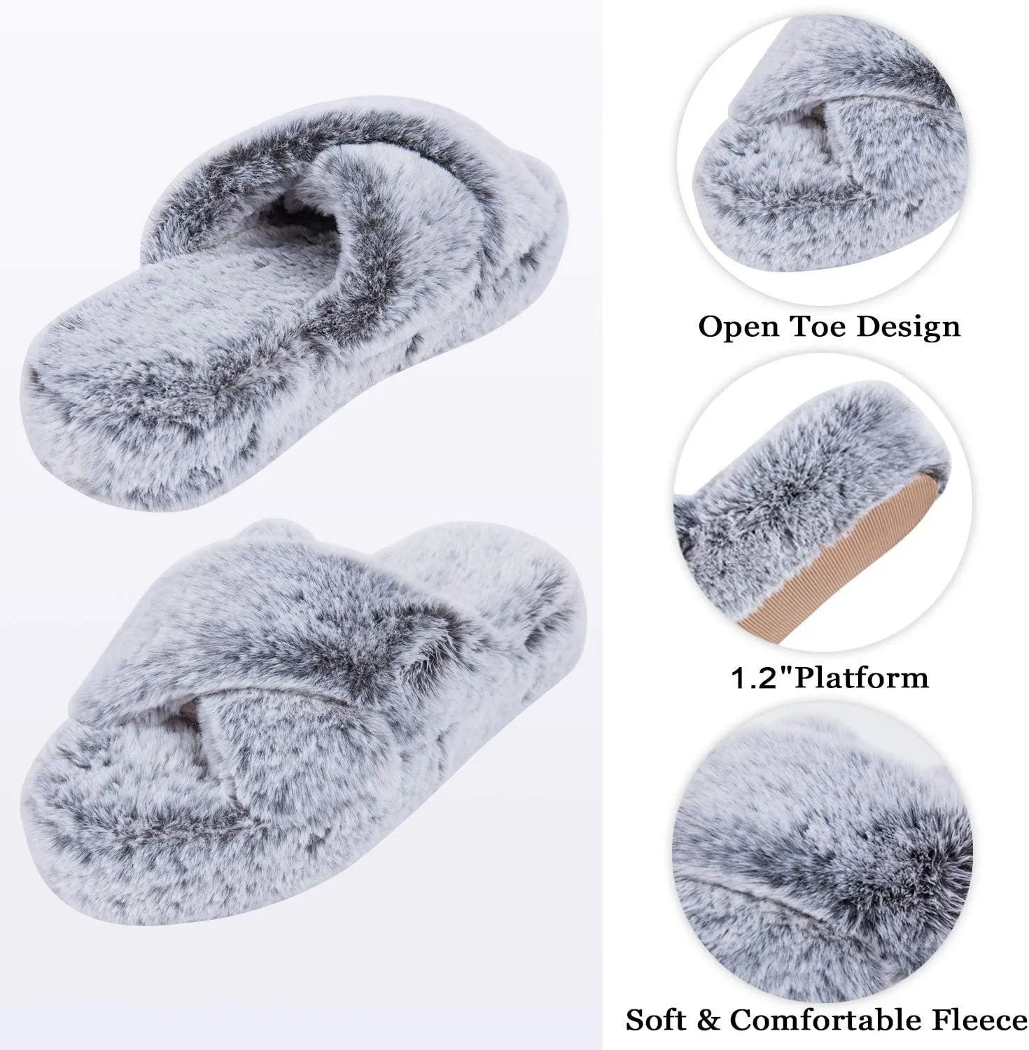 DL Fluffy Womens House Slippers Cross Band Open Toe, Soft Plush Fleece Bedroom Slippers Women Memory Foam, Comfy Fuzzy Slip On Non-Slip Womens Slippers Indoor Leopard Size