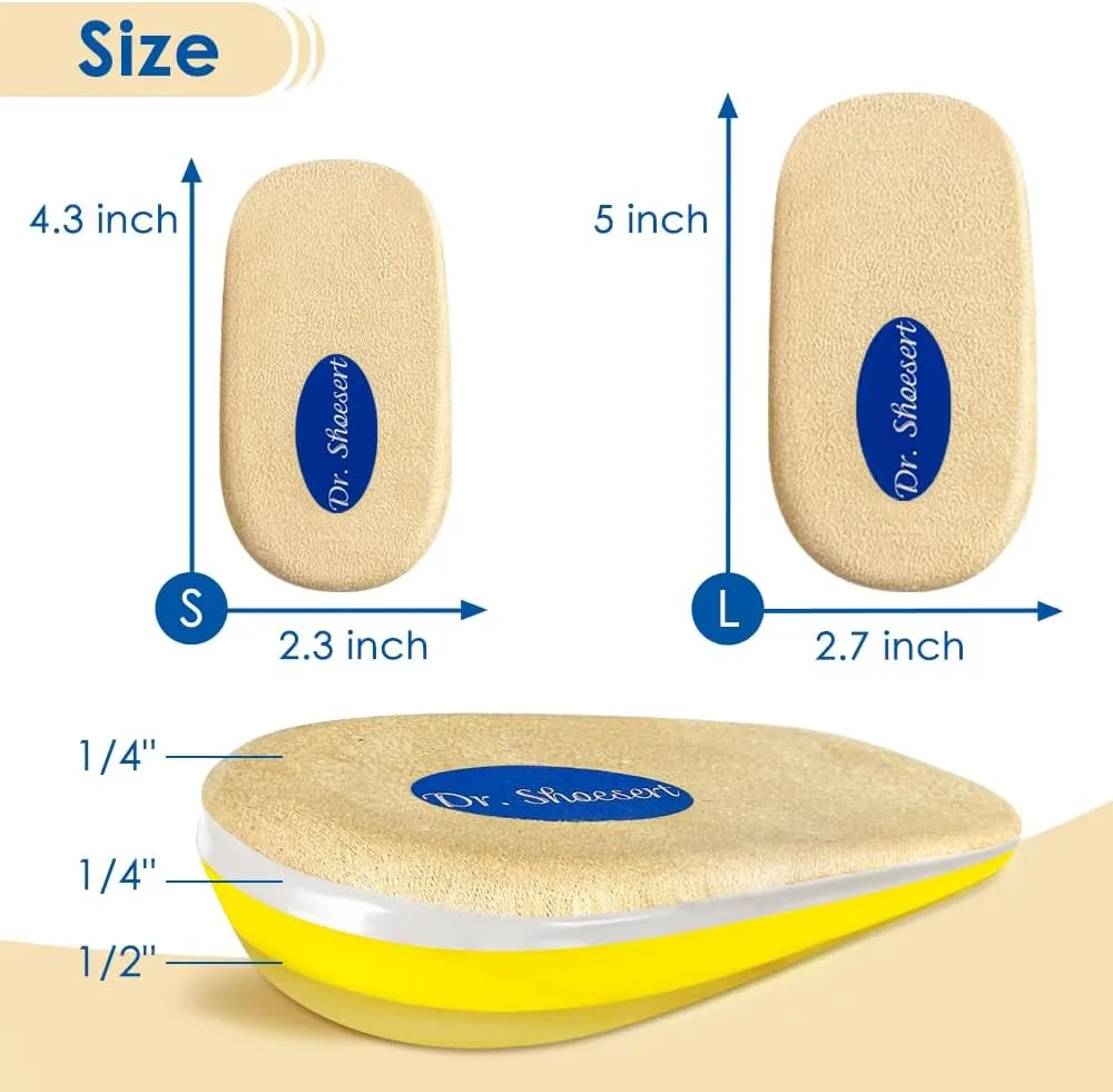 Dr. Shoesert Adjustable Orthopedic Heel Lift, 3-Layer Height Increase Insoles for Heel Pain and Leg Length Discrepancy, Heel Wedge Inserts for Achilles Tendonitis (Beige, Large)