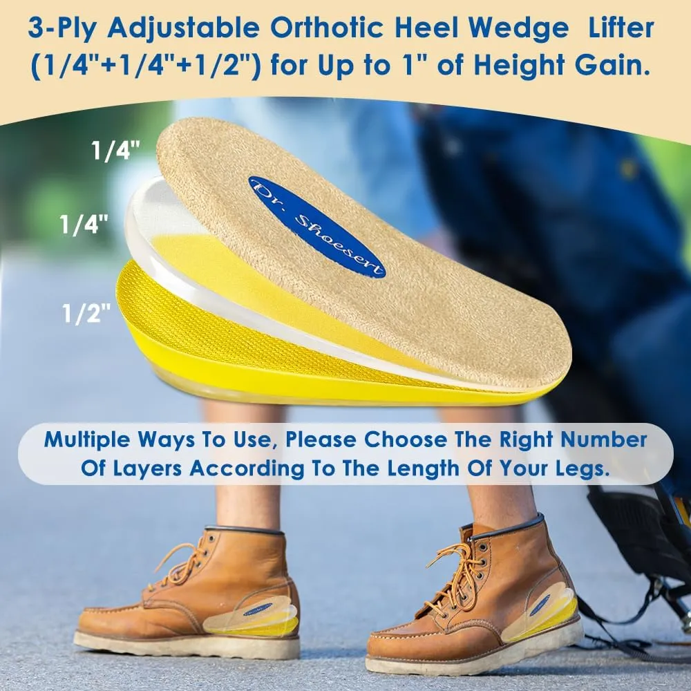 Dr. Shoesert Adjustable Orthopedic Heel Lift, 3-Layer Height Increase Insoles for Heel Pain and Leg Length Discrepancy, Heel Wedge Inserts for Achilles Tendonitis (Beige, Large)