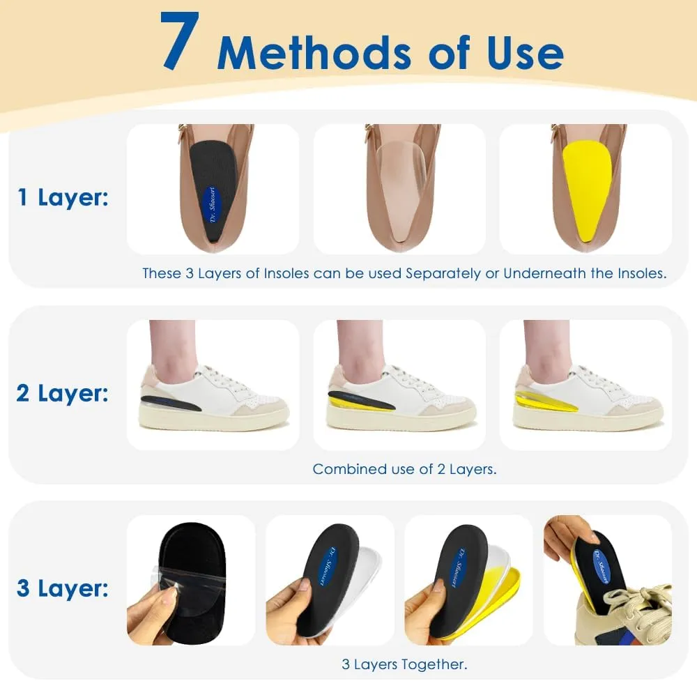 Dr. Shoesert Adjustable Orthopedic Heel Lift, 3-Layer Height Increase Insoles for Heel Pain and Leg Length Discrepancy, Heel Wedge Inserts for Achilles Tendonitis (Black, Large)