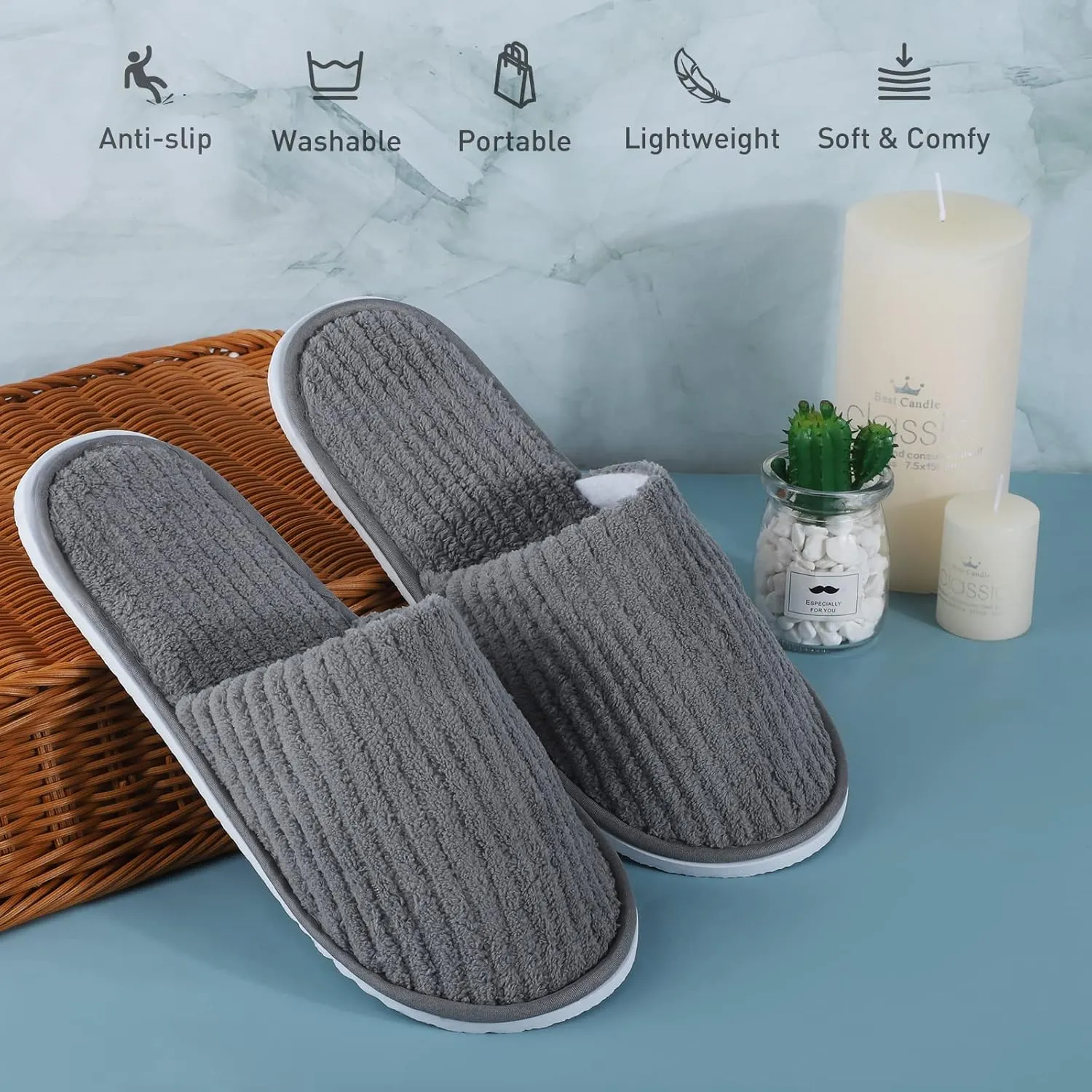 Elcoho 12 Pairs Closed Toe Spa Slippers Reusable Slippers Coral Fleece Washable Disposable Home Slippers for Women Men Guests Hotels House Slippers Housewarming Indoors Bathroom Party Traveling