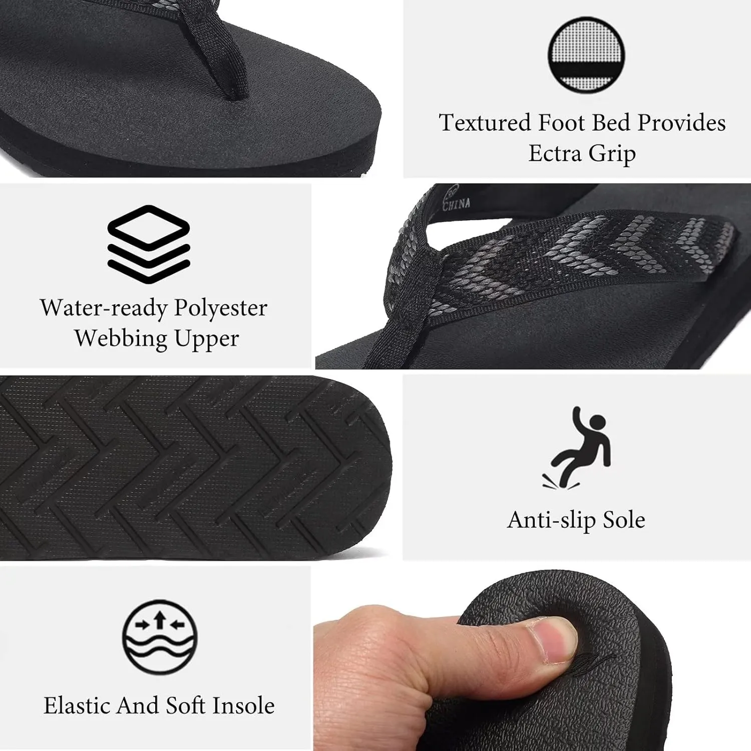 EQUICK Women's Flip Flops Arch Support Yago Mat Insole Sandal Casual Slipper Outdoor and Indoor-U219SLT003-N