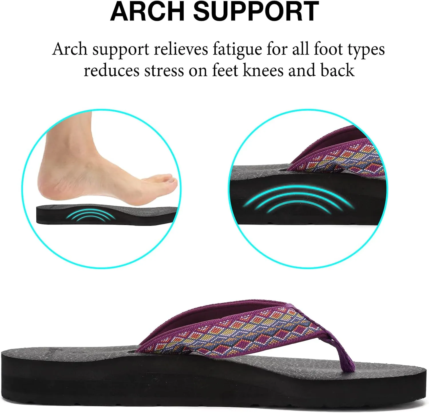 EQUICK Women's Flip Flops Arch Support Yago Mat Insole Sandal Casual Slipper Outdoor and Indoor-U219SLT003-N