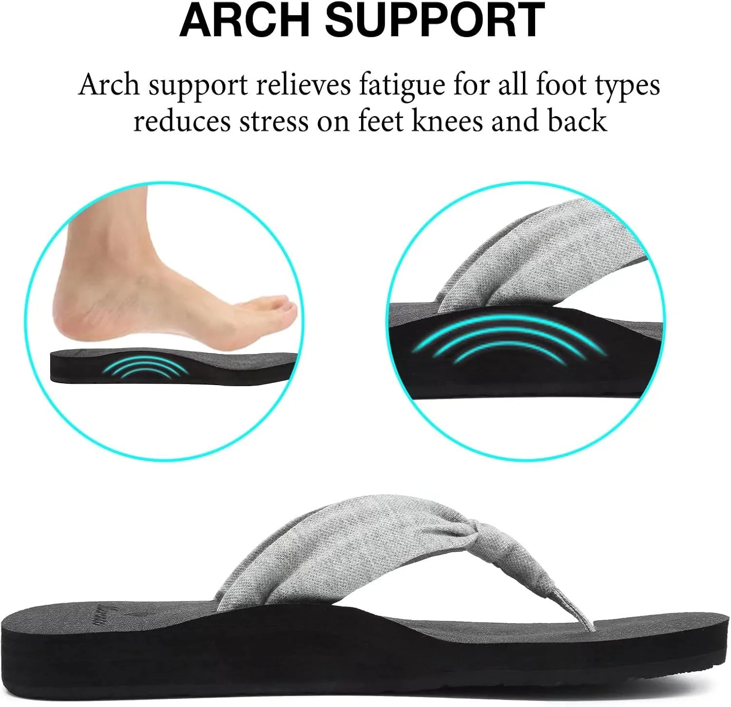 EQUICK Women's Flip Flops Arch Support Yago Mat Insole Sandal Casual Slipper Outdoor and Indoor-U219SLT003-N