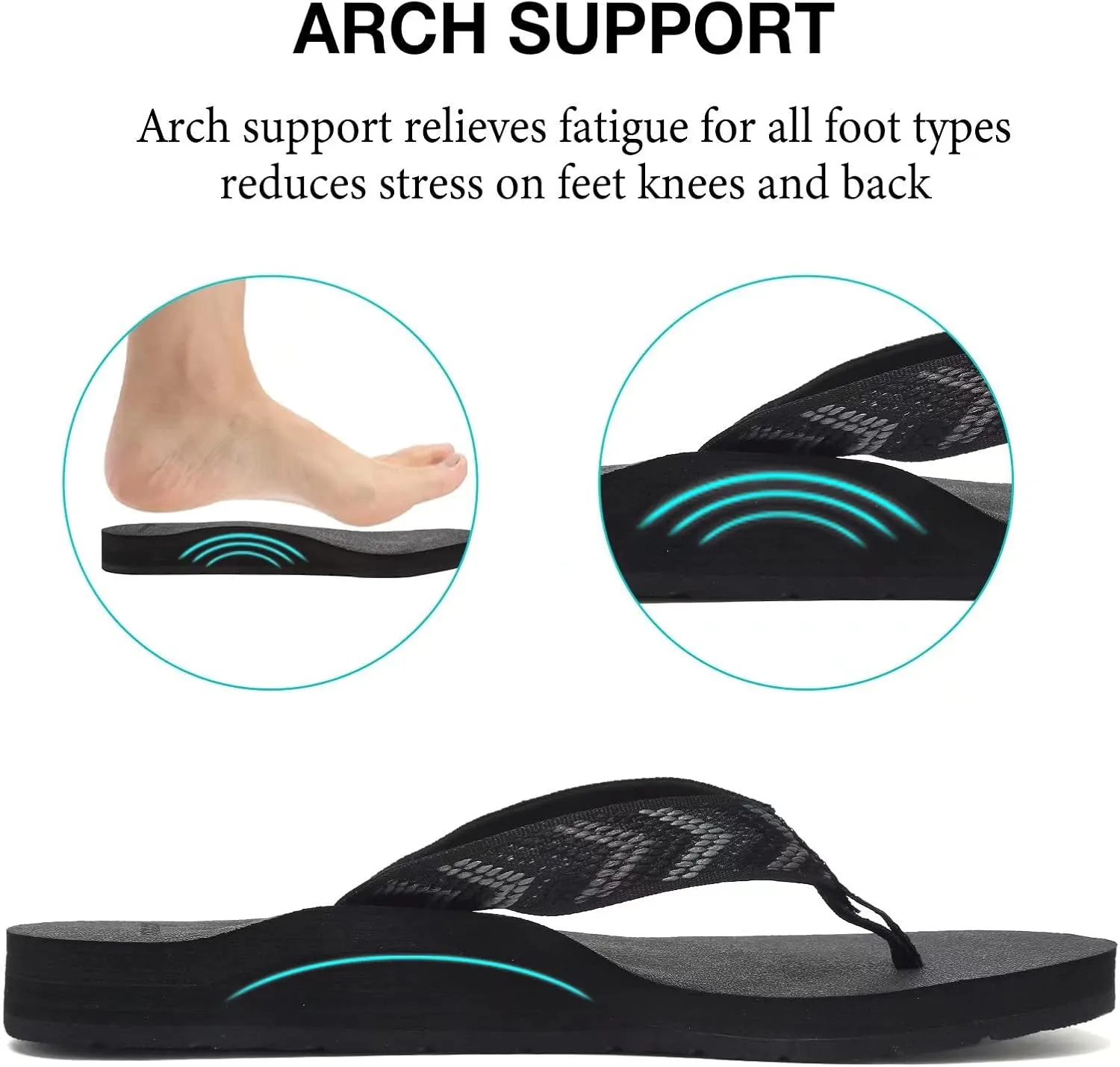 EQUICK Women's Flip Flops Arch Support Yago Mat Insole Sandal Casual Slipper Outdoor and Indoor-U219SLT003-N