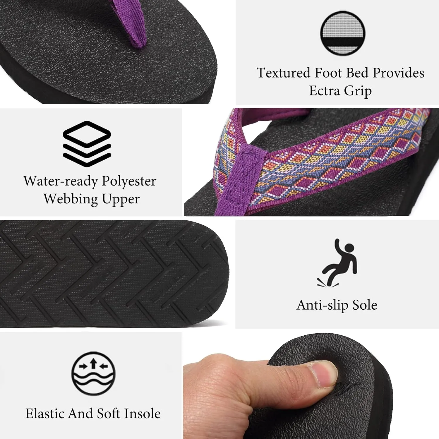 EQUICK Women's Flip Flops Arch Support Yago Mat Insole Sandal Casual Slipper Outdoor and Indoor-U219SLT003-N