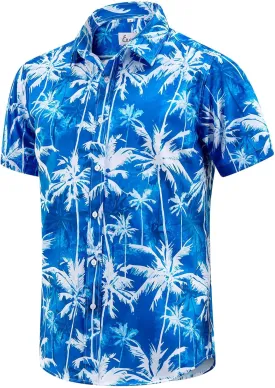EUOW Men's Hawaiian Shirt Short Sleeve Printed Button Down Summer Beach Dress Shirts