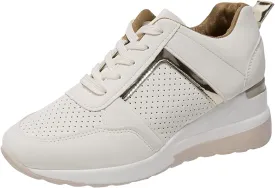Fashion Wedge Sneaker for Women Ladies High Heeld Wedge Sneakers Hidden Lace Up Platform Sneakers Daily Wear Shoes Beige