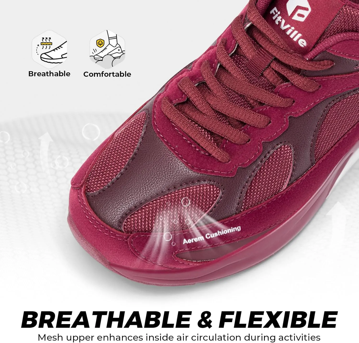 FitVille Women's Wide Walking Shoes Extra Wide Width Air Cushion Sneakers Gym Shoes for Shock Absorption Heel Pain Relief - HeelAero V1