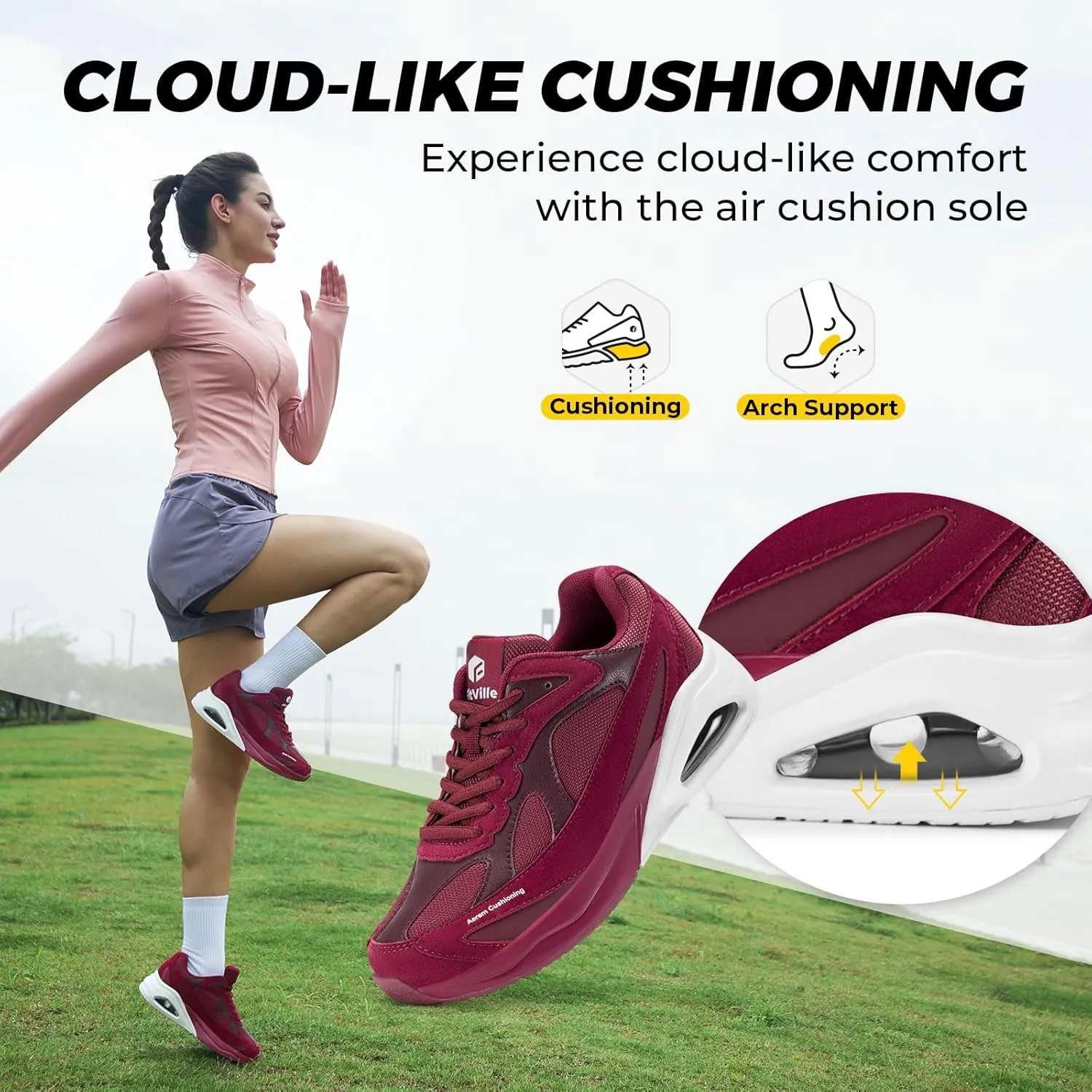 FitVille Women's Wide Walking Shoes Extra Wide Width Air Cushion Sneakers Gym Shoes for Shock Absorption Heel Pain Relief - HeelAero V1