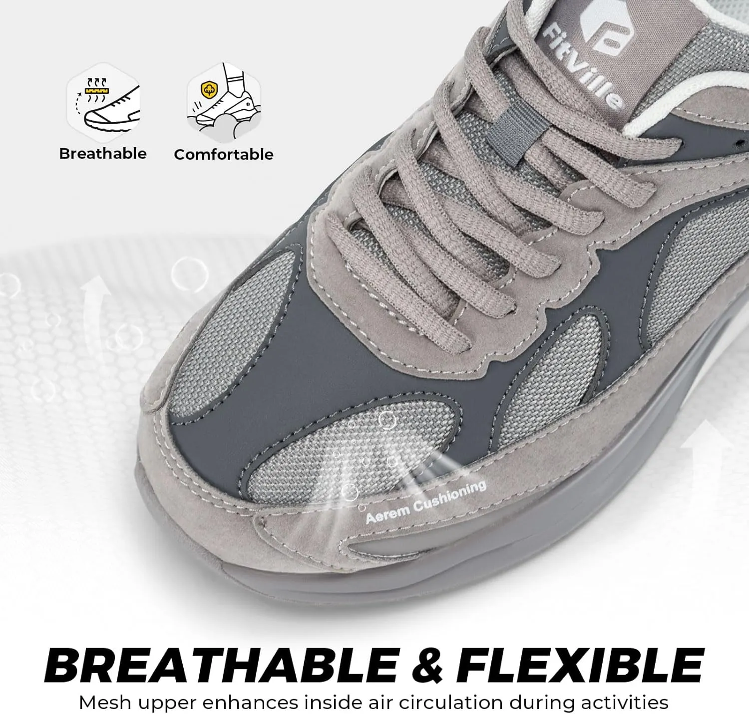 FitVille Women's Wide Walking Shoes Extra Wide Width Air Cushion Sneakers Gym Shoes for Shock Absorption Heel Pain Relief - HeelAero V1