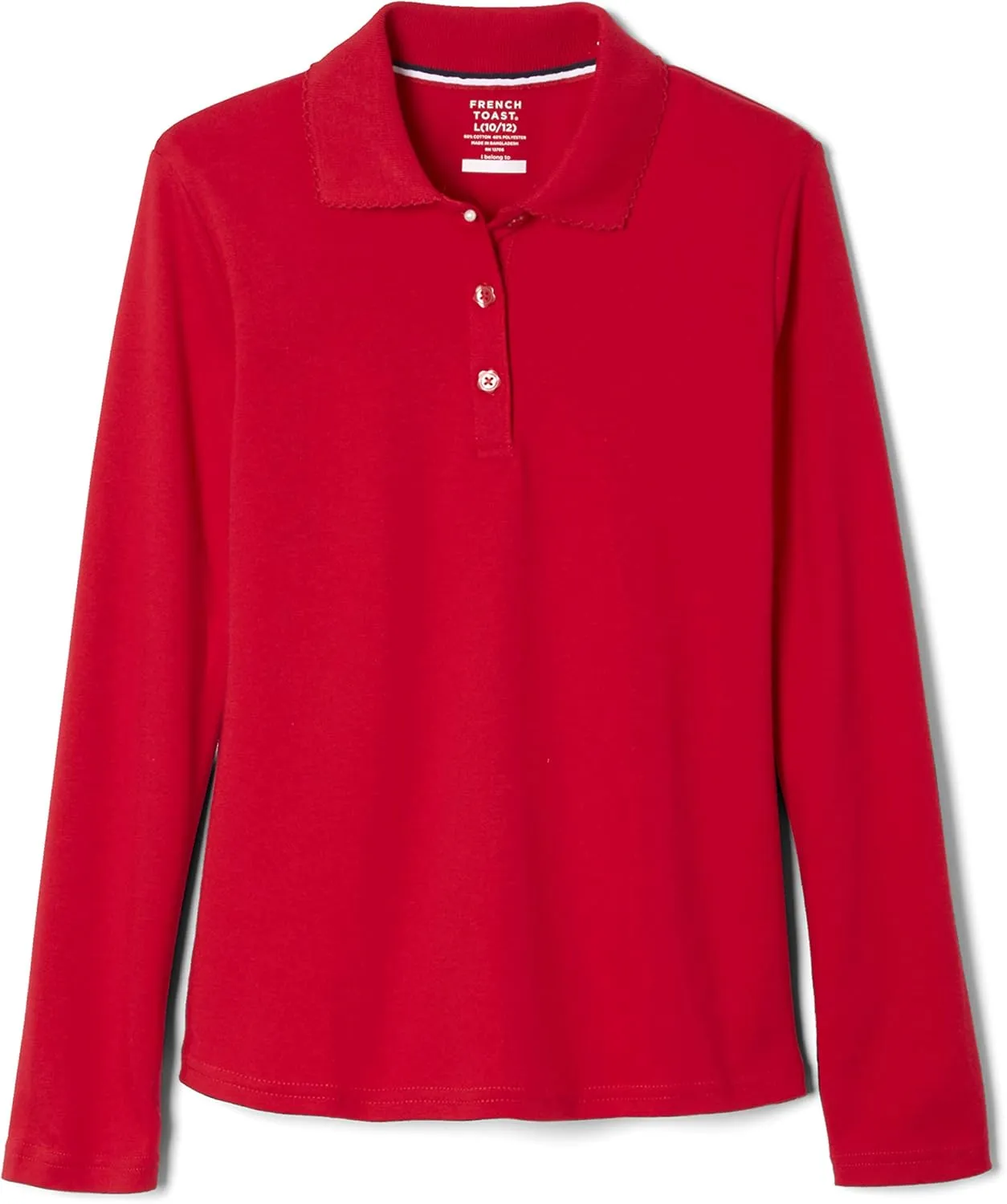 French Toast Girls' Uniform Long Sleeve Polo with Picot Collar (Standard & Plus)