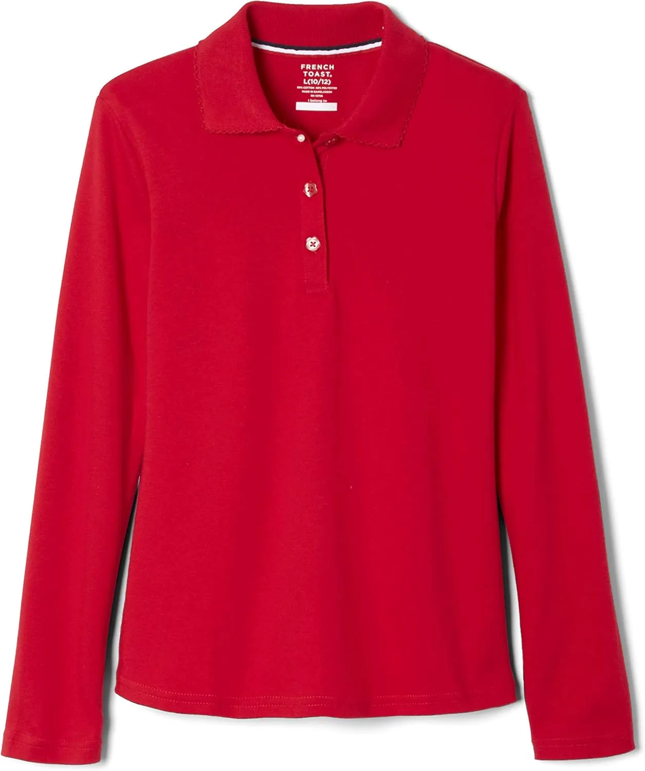 French Toast Girls' Uniform Long Sleeve Polo with Picot Collar (Standard & Plus)