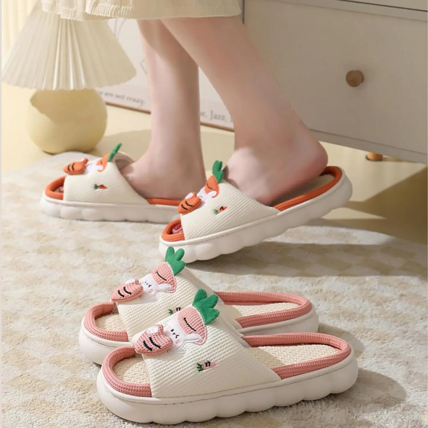Gaolinci Cartoon Animal Shape Slippers, Womens Four Seasons Home Linen Slippers