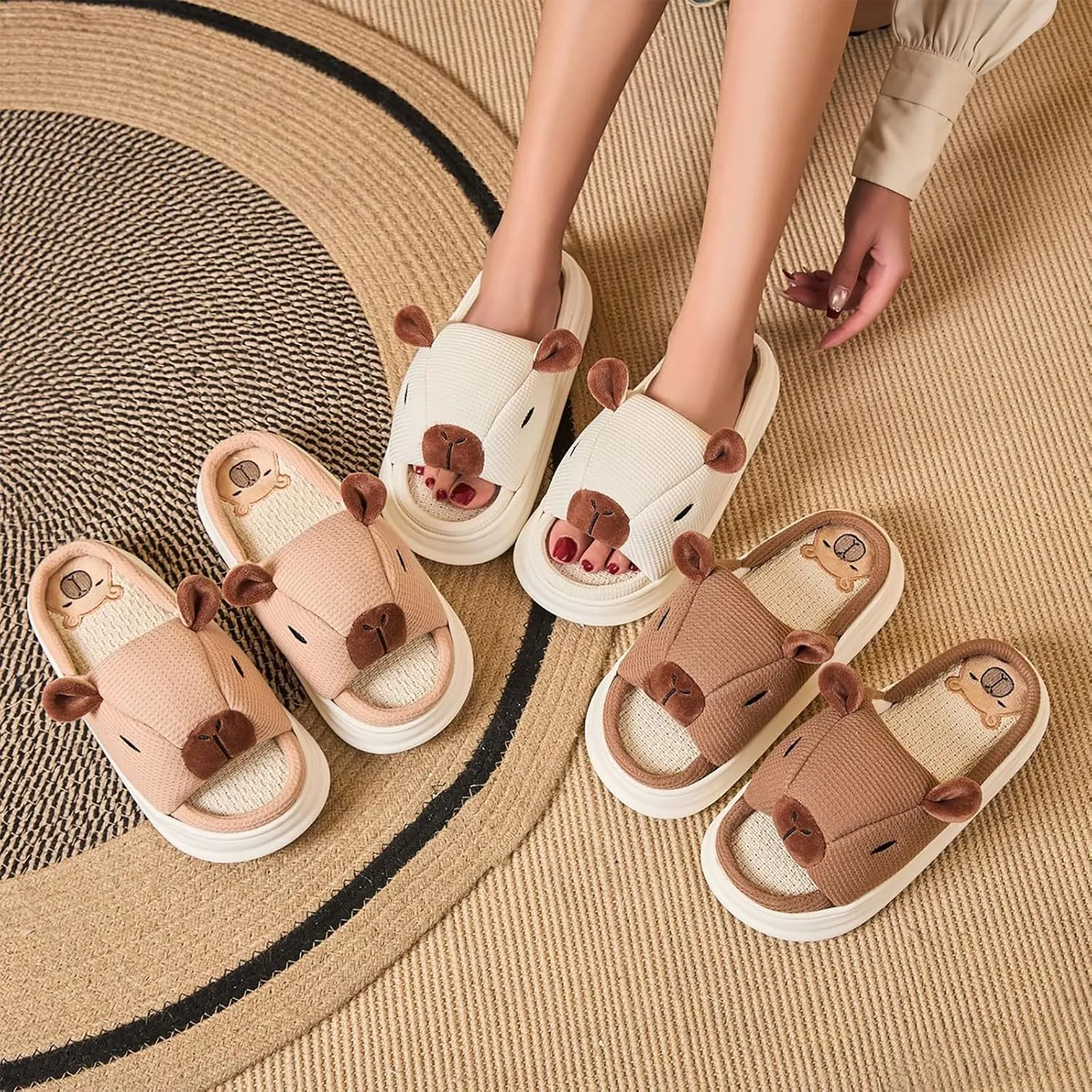 Gaolinci Cartoon Animal Shape Slippers, Womens Four Seasons Home Linen Slippers